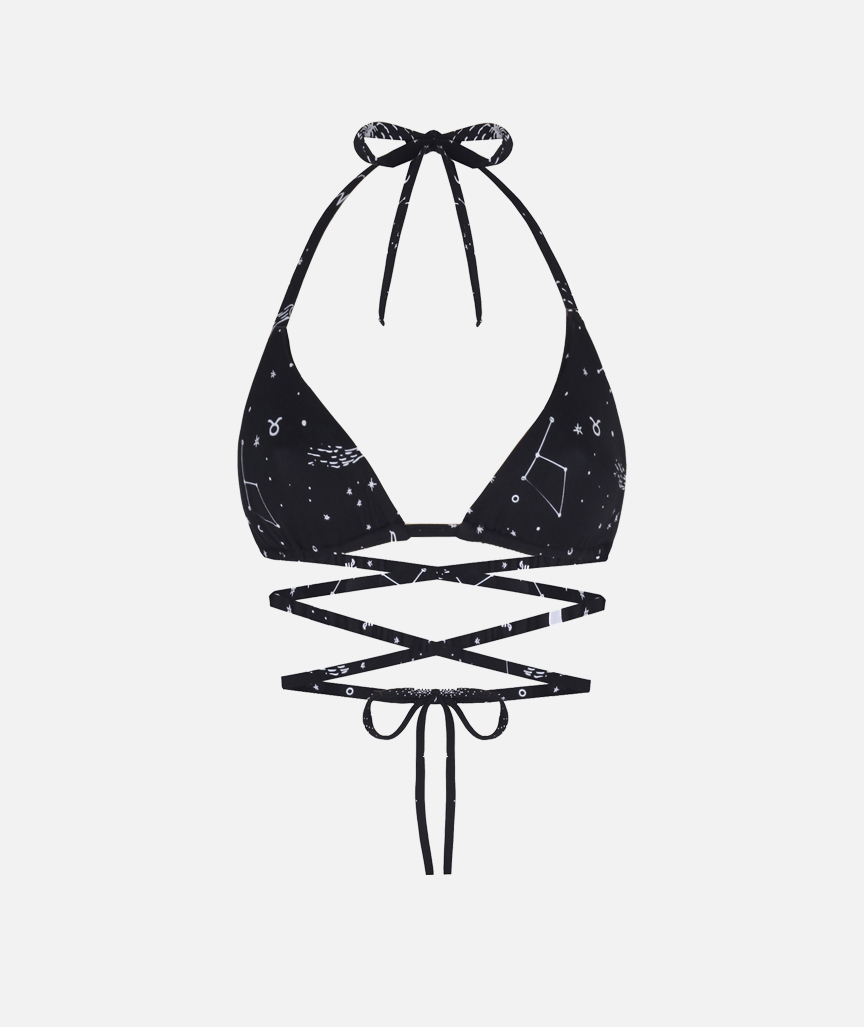 Space Babe Planet And Zodiac Sign Printed Bikini Top