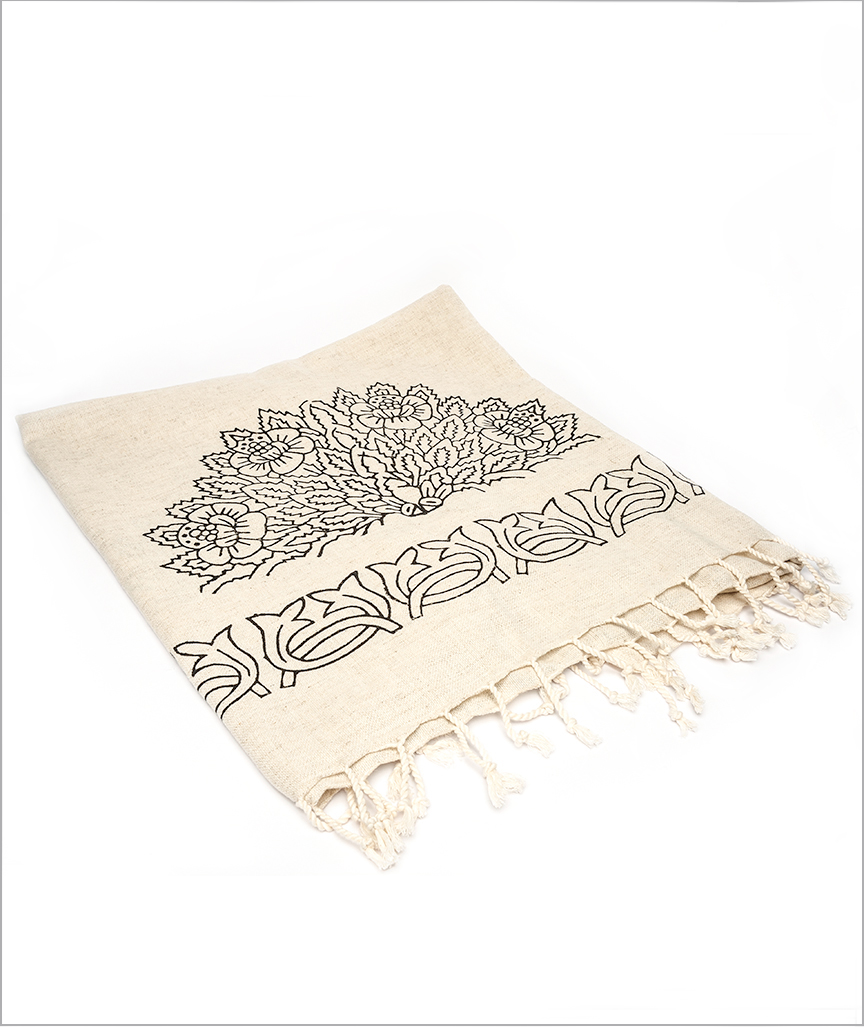 Peshtemal Wood Printed Linen With Black Pattern