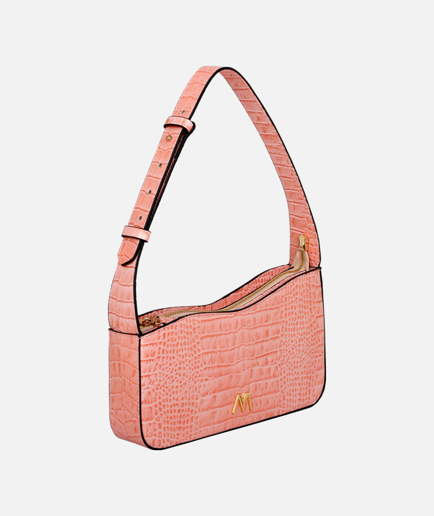 Ephron Leather Baguette Bag Purple Croc Embossed