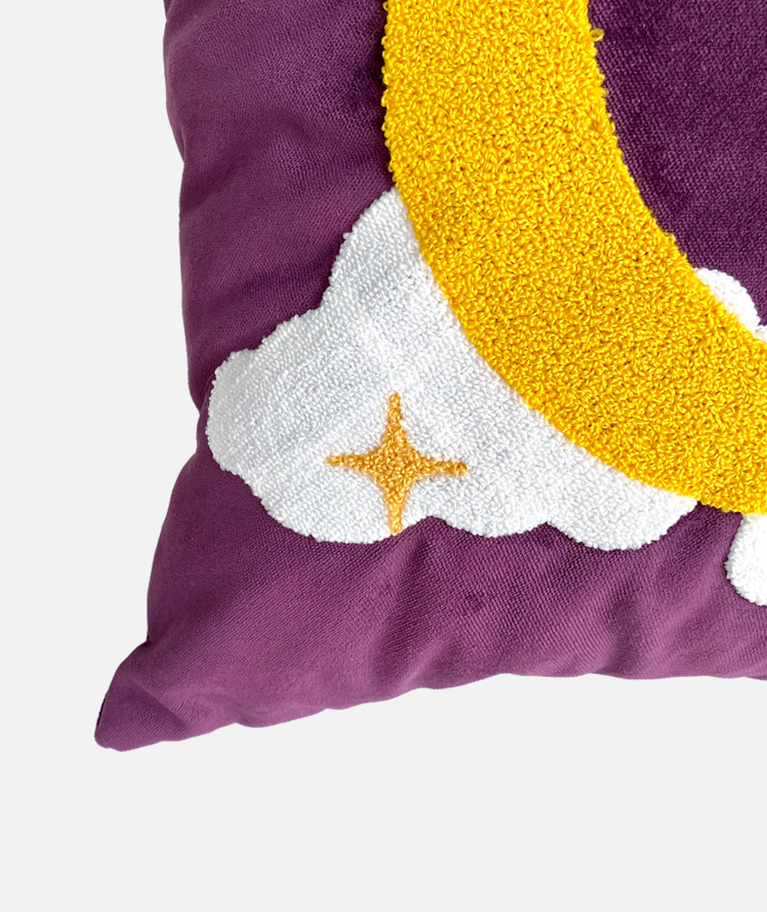 Crescent Moon Punch Needle Velvet Pillowcase 