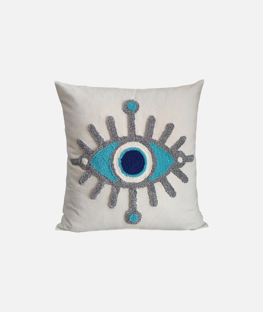 Mia Evil Eye Punch Needle Embroidered Pillow