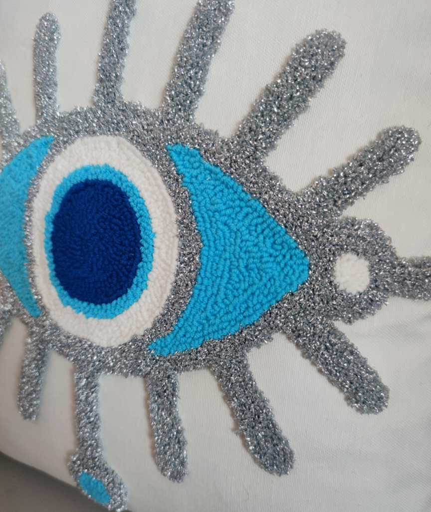 Mia Evil Eye Punch Needle Embroidered Pillow