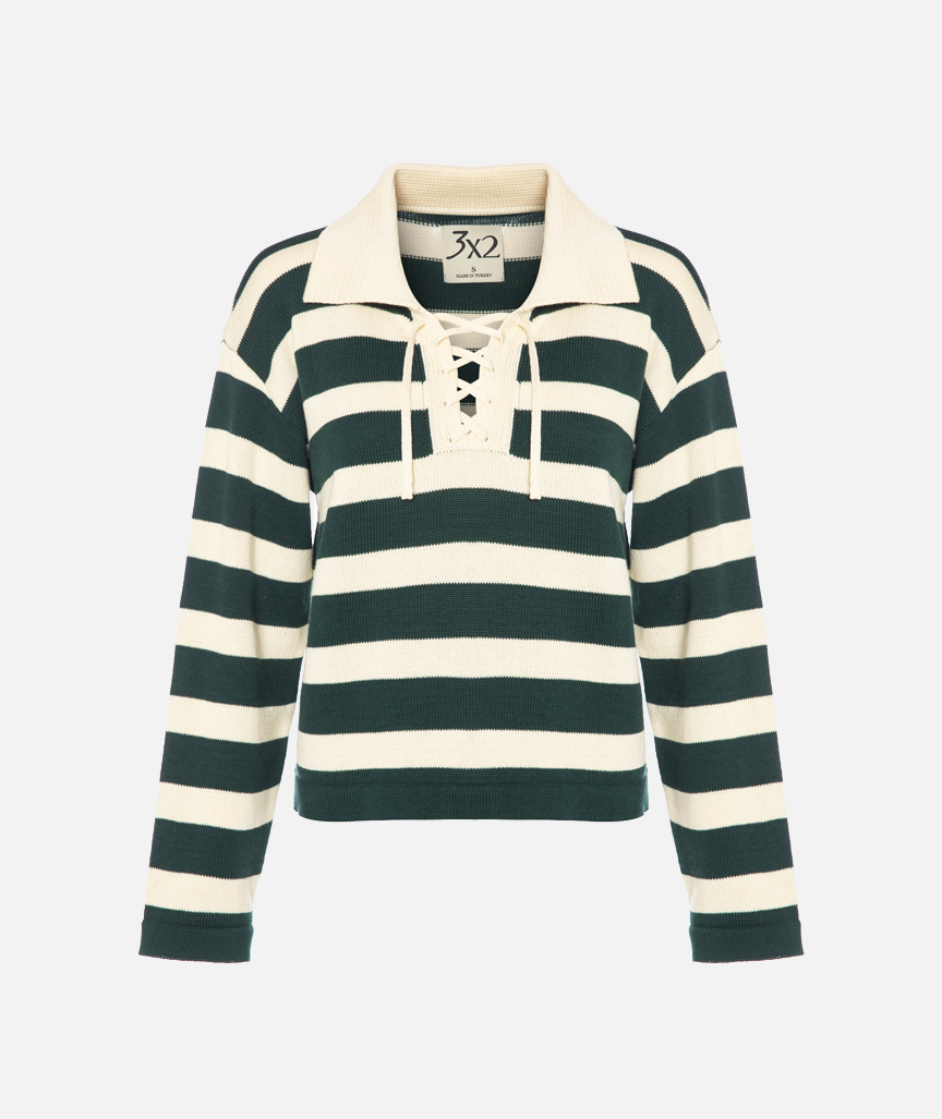 Lace Detailed Polo Neck Sweater