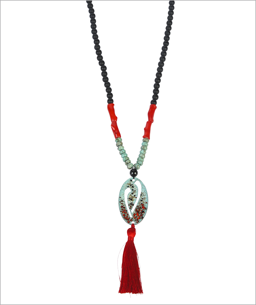 Emaillierte Halskette in türkis onixa koralle 