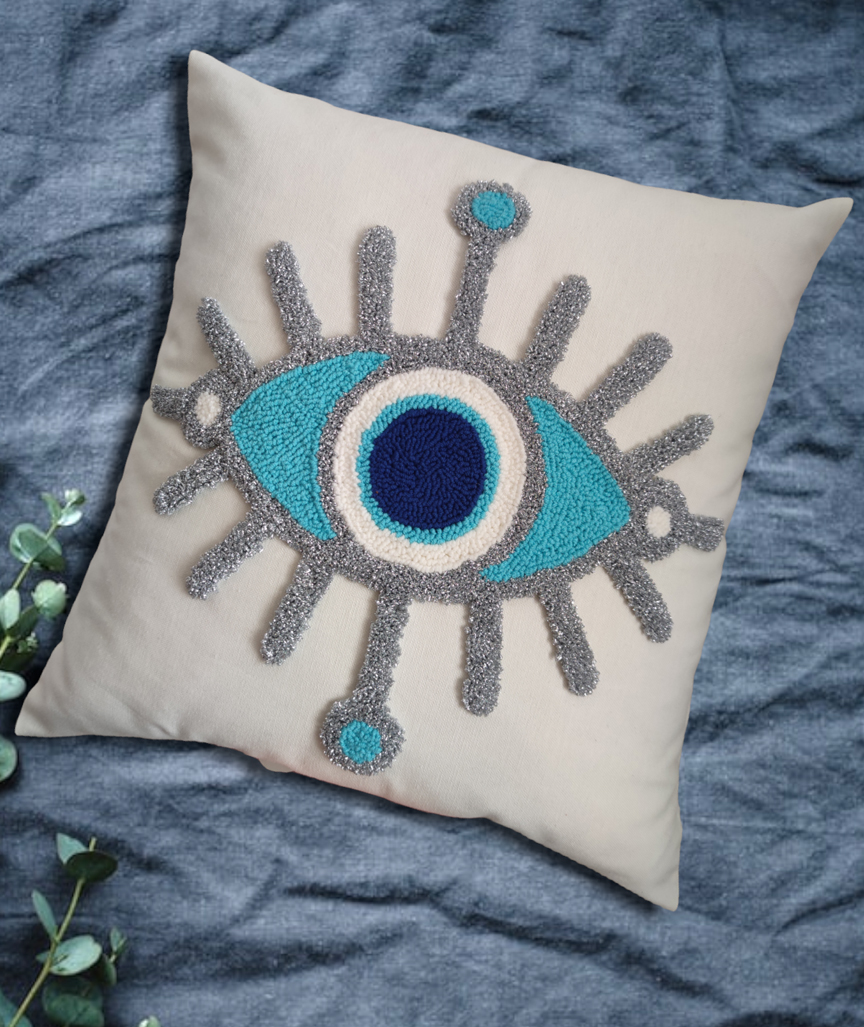 Mia Evil Eye Punch Needle Embroidered Pillow