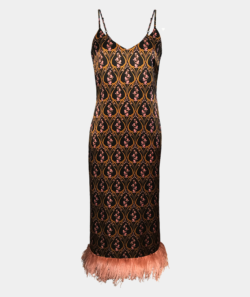 Ophelia Slip Dress With Feathers