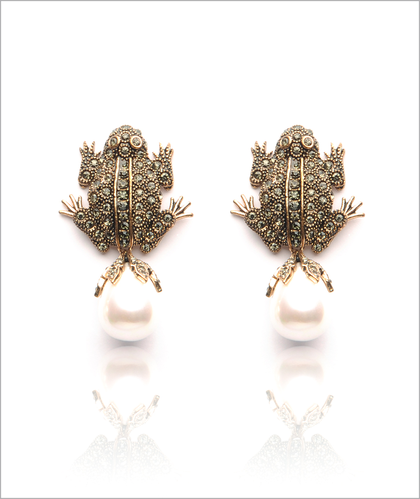 Bronze Frosch Ohrringe mit Zirkonias