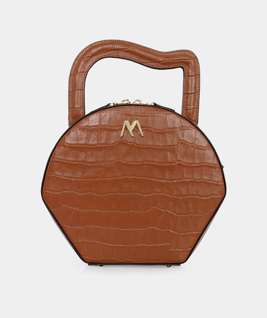 MEVS-ATELIER_noratanmink Nora Ledertasche in Braun Krokodil geprägt