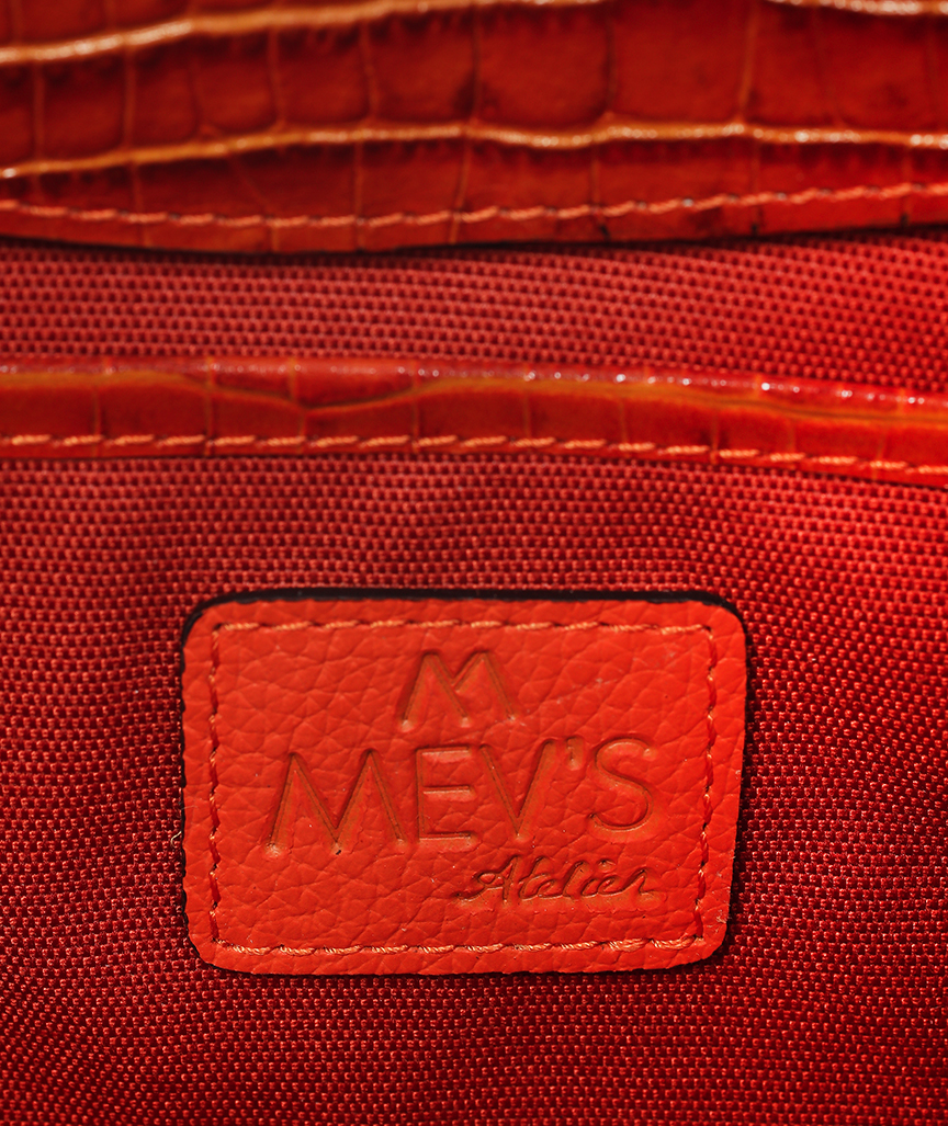MEVS-ATELIER_ephronorange_2 Ephron Leder Baguette Tasche in Orange Krokodil geprägt