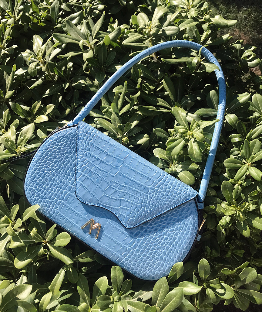 Nancy Leather Bag Blue Croc Embossed