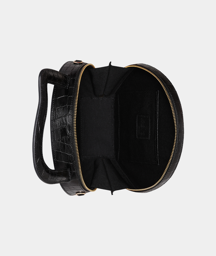 MEVS-ATELIER_norablack_2 Nora Ledertasche in Schwarz Krokodil geprägt