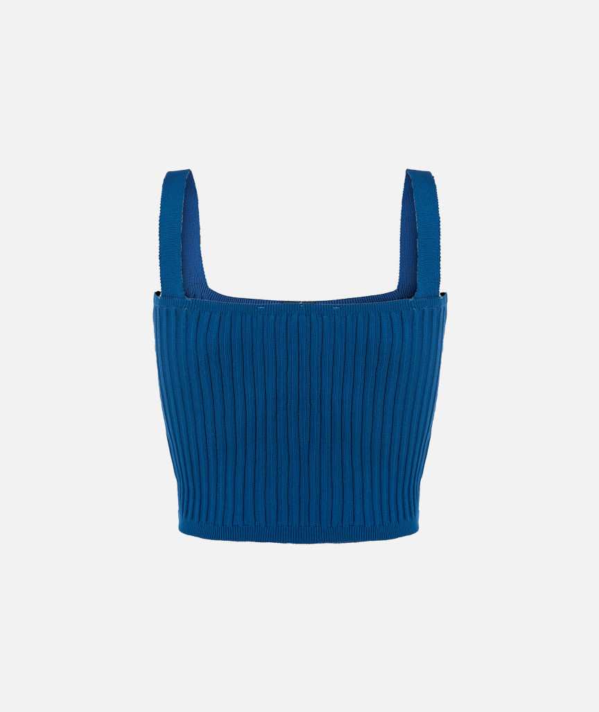 Blaues Strick-Crop-Top mit Trägern