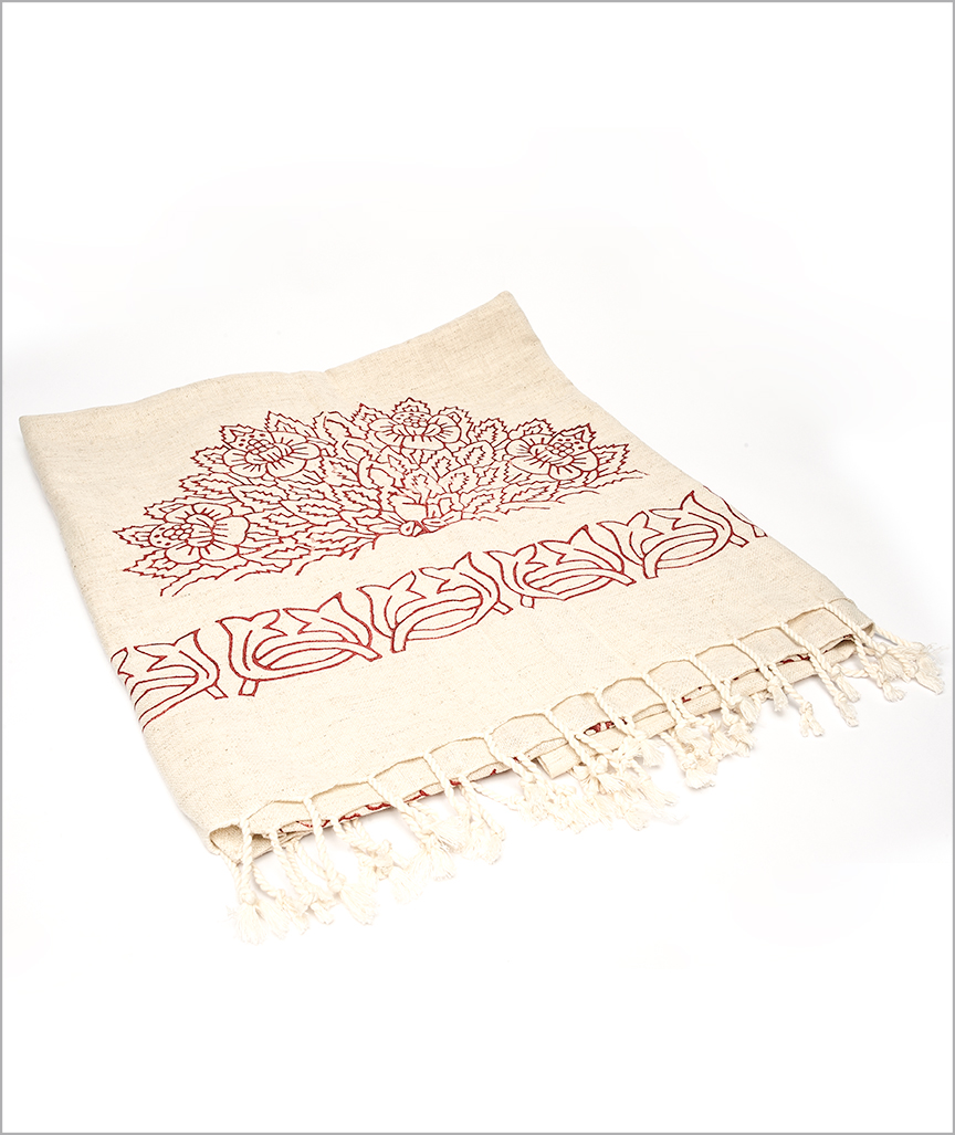 Peshtemal Wood Printed Linen With Red Pattern