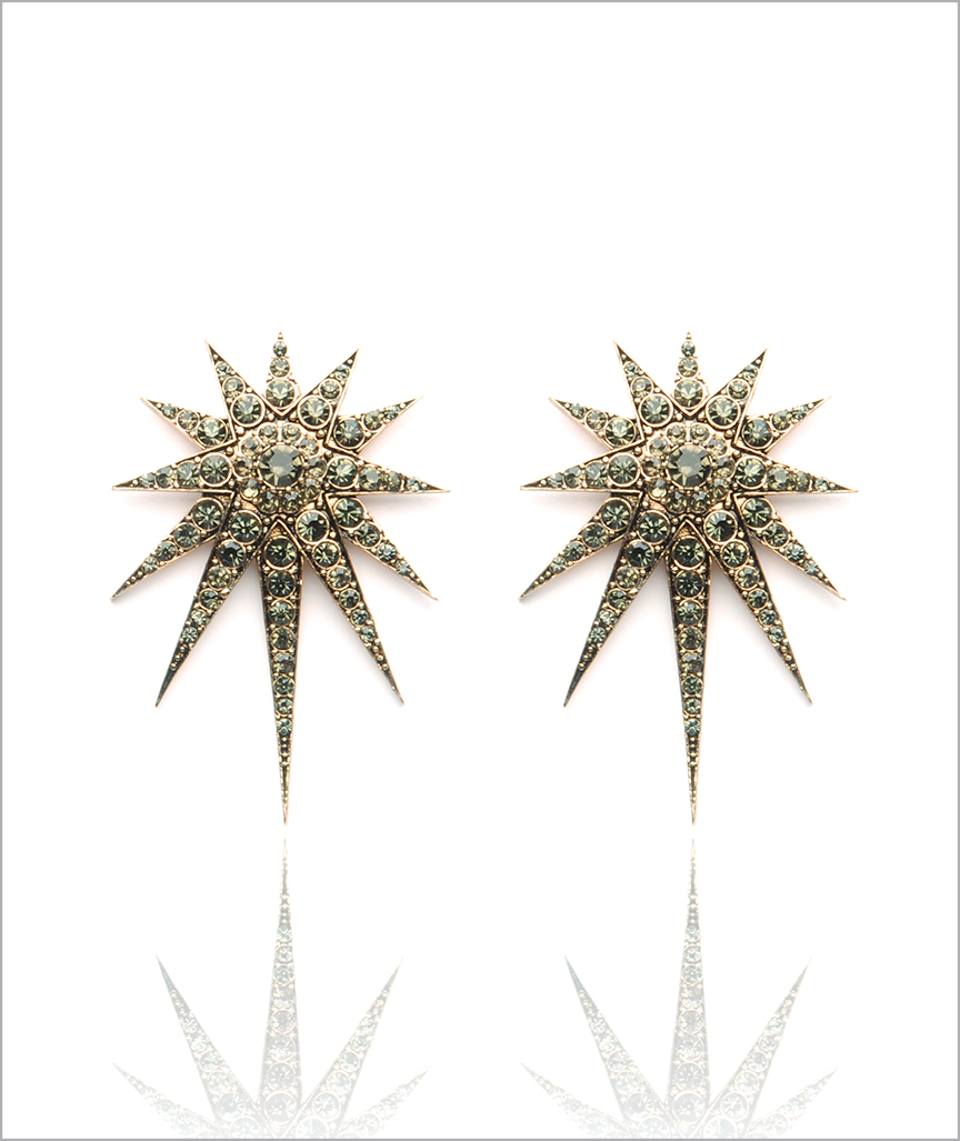 Crystal Starburst Earrings With Smokey Crystal