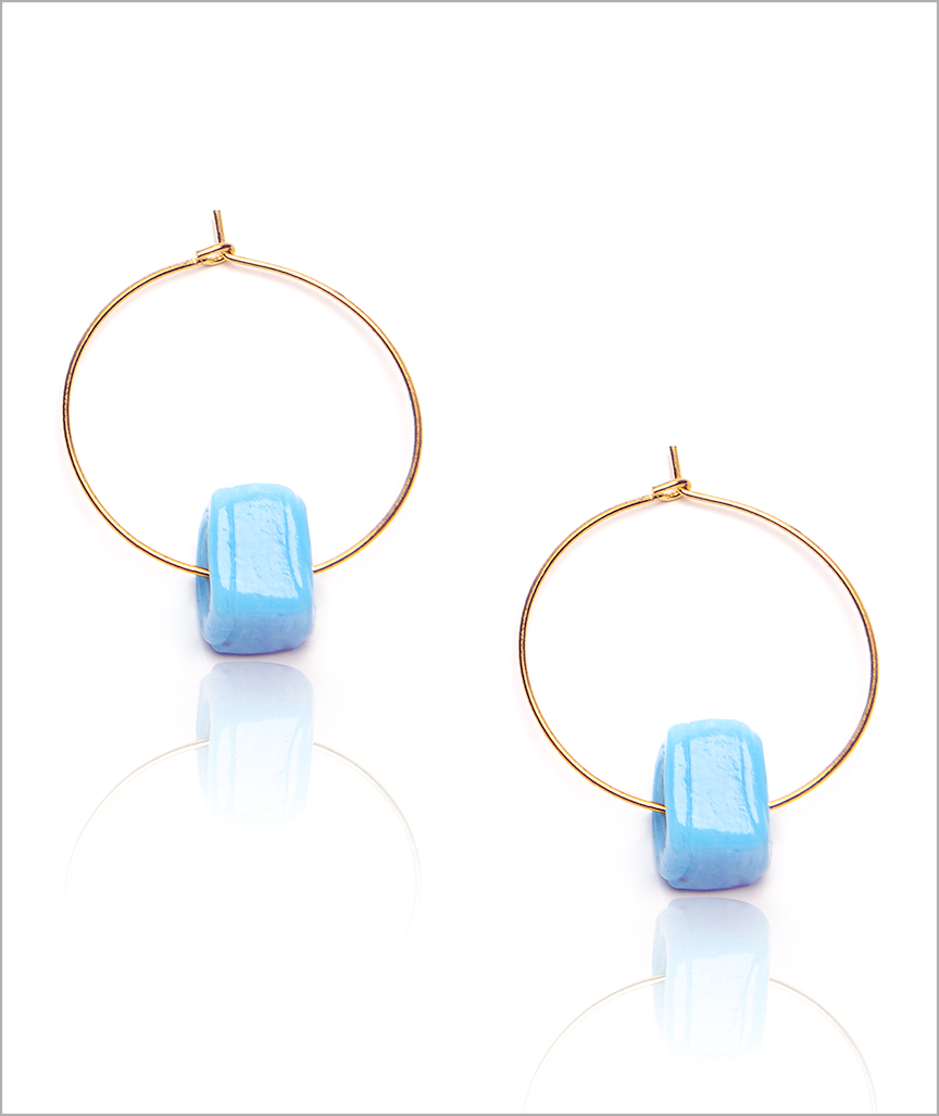 Hoops With Blue Asymmetric Pearl