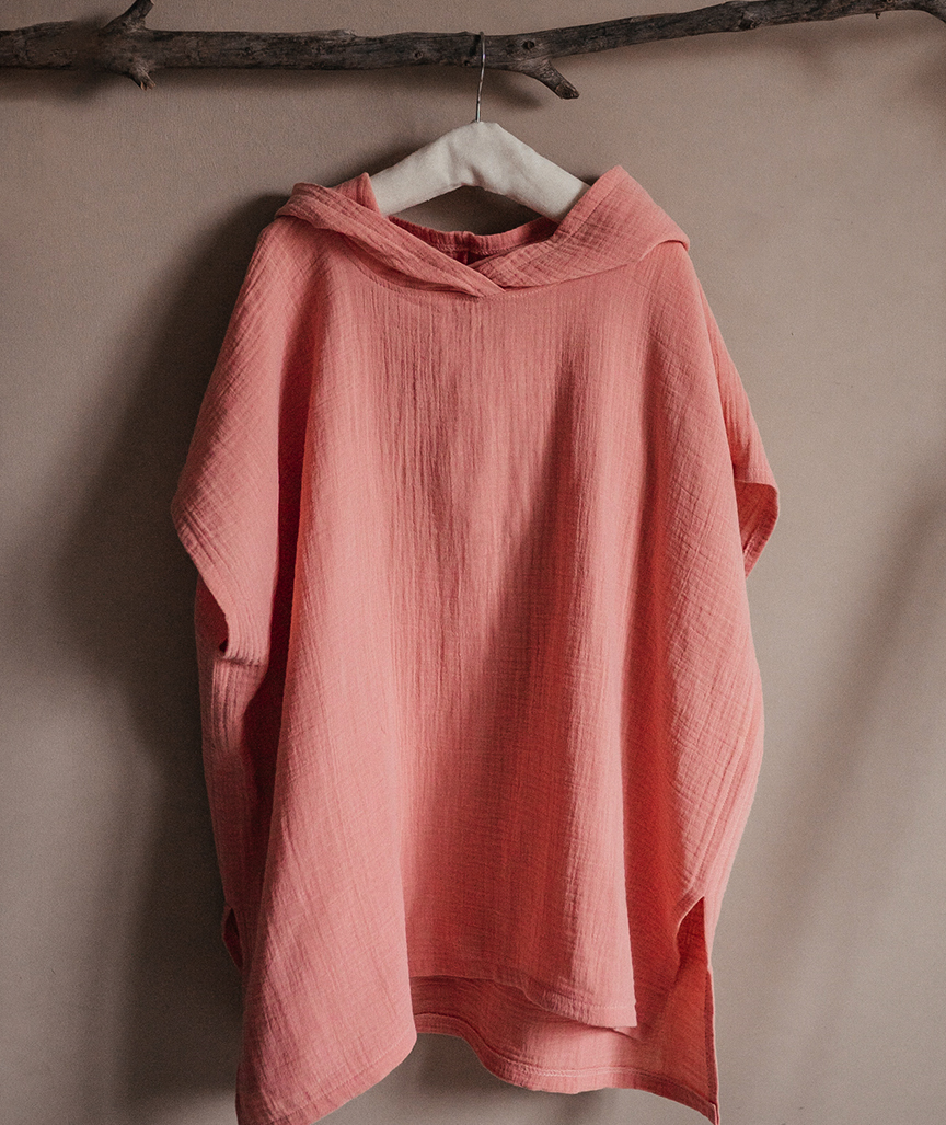 Salmon-Pink-Coloured-Double-Layered-Unisex-PonchoRobe Strandponcho für Kinder mit Kapuze