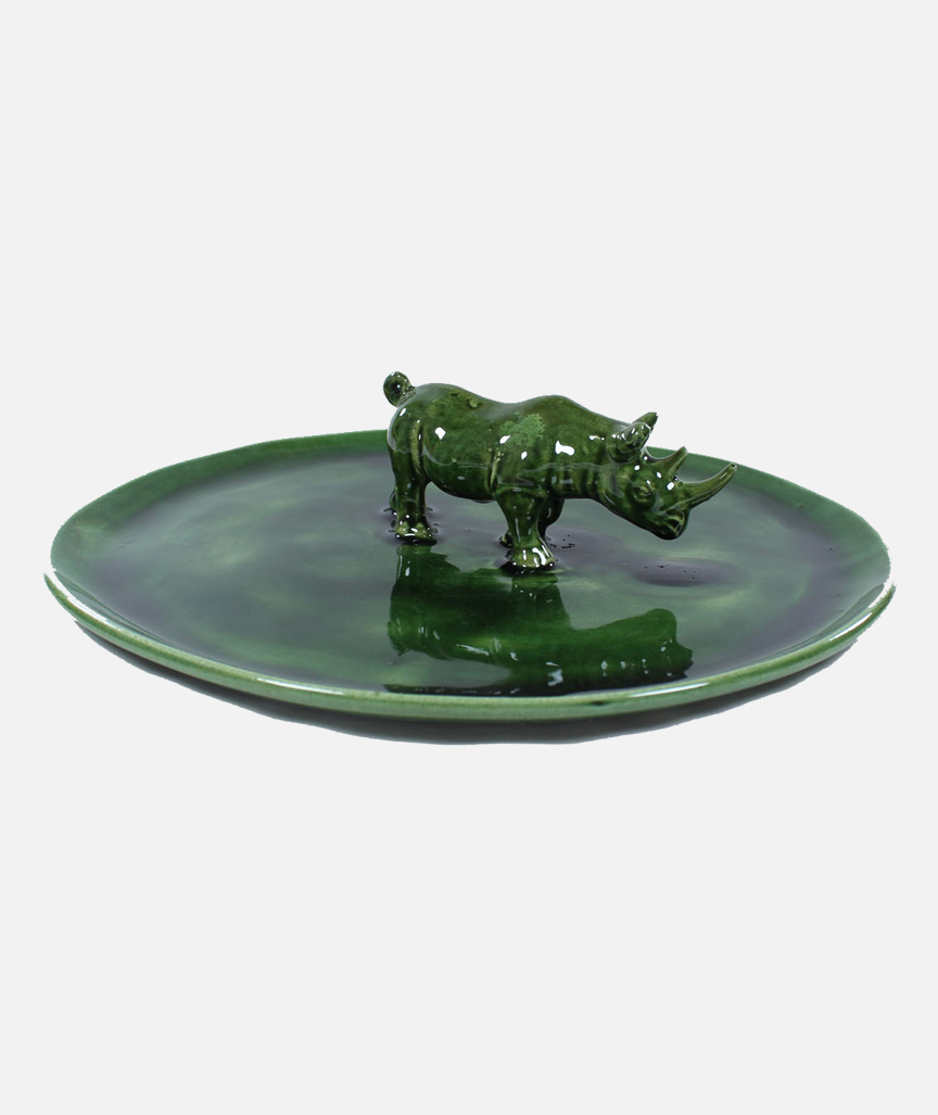 Teller mit Nashornfigur