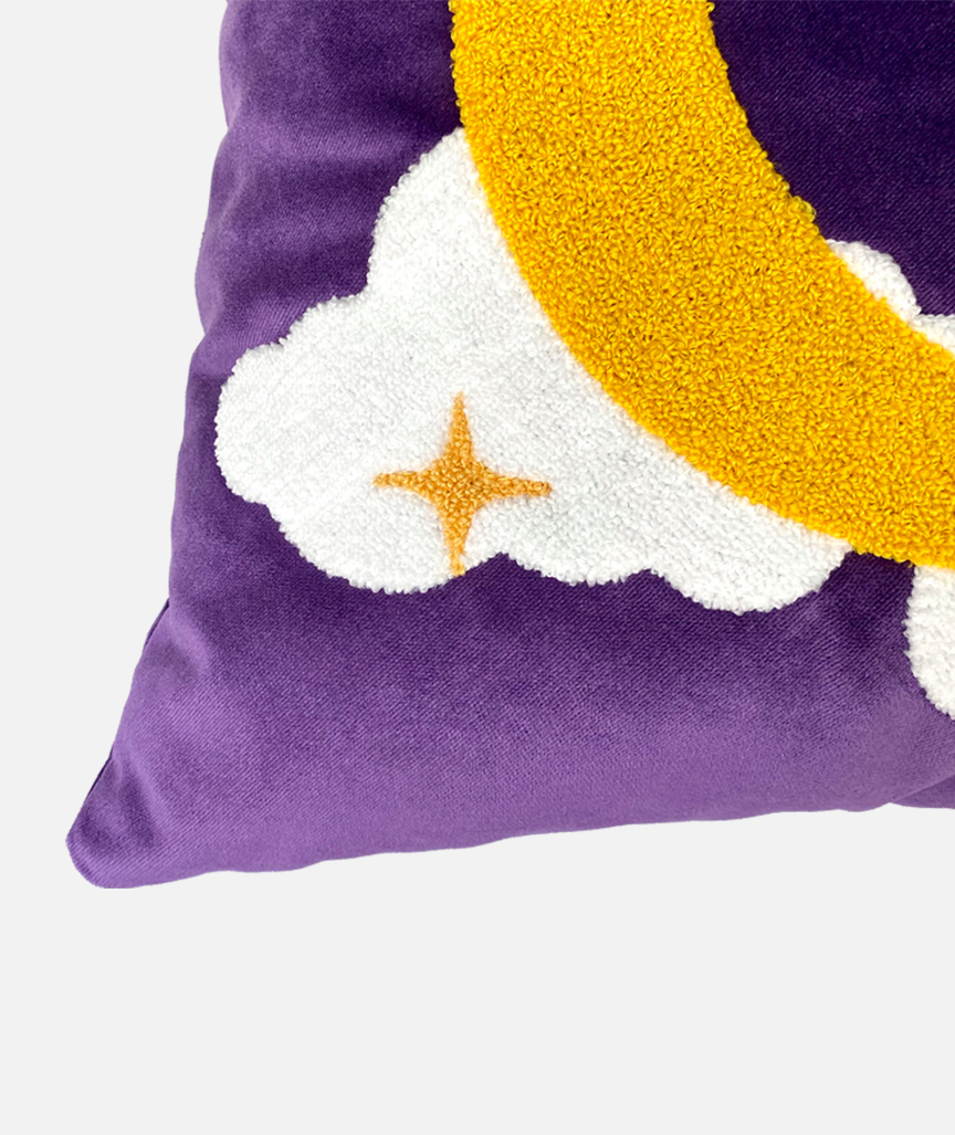 Crescent Moon Punch Needle Velvet Pillowcase 
