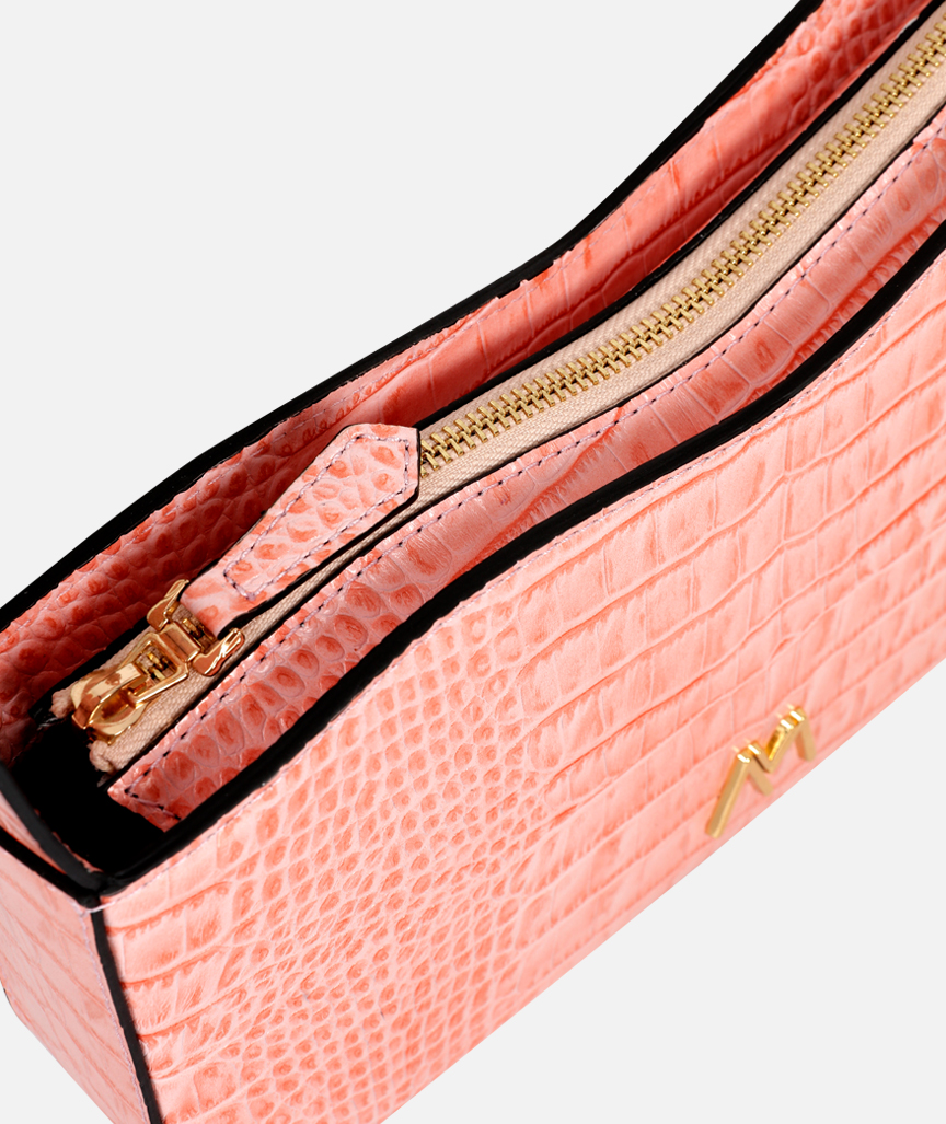 Ephron Leather Baguette Bag Purple Croc Embossed