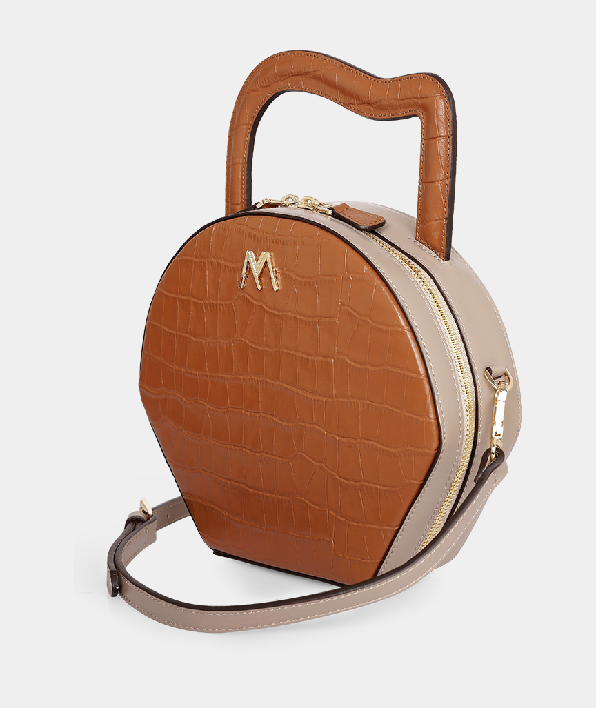 MEVS-ATELIER_noratanmink_1 Nora Ledertasche in Braun Krokodil geprägt