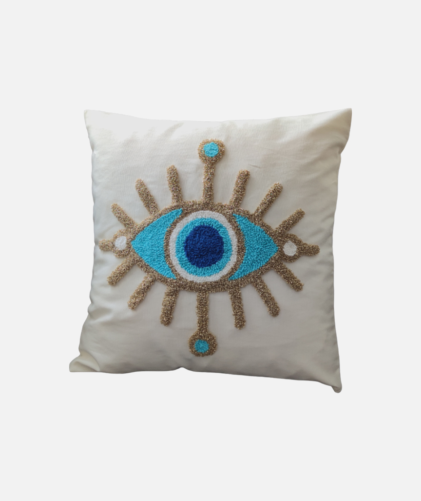 Mia Evil Eye Punch Needle Embroidered Pillow