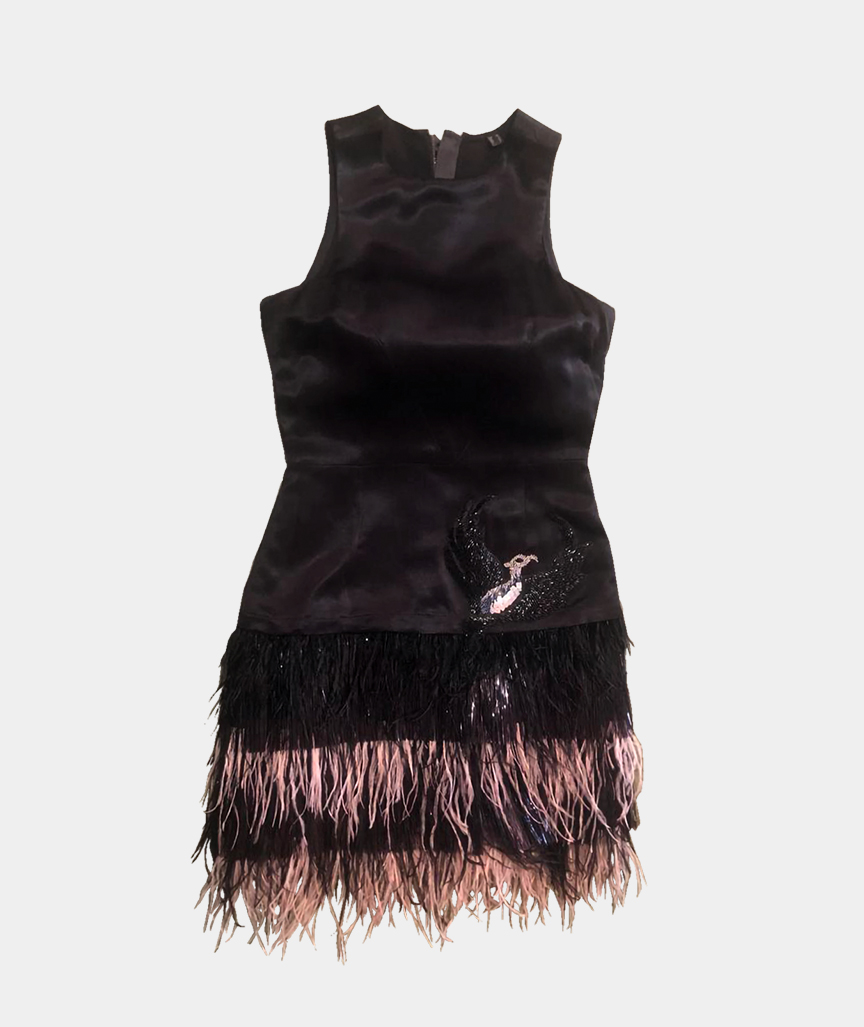 Black Feather Satin Dress