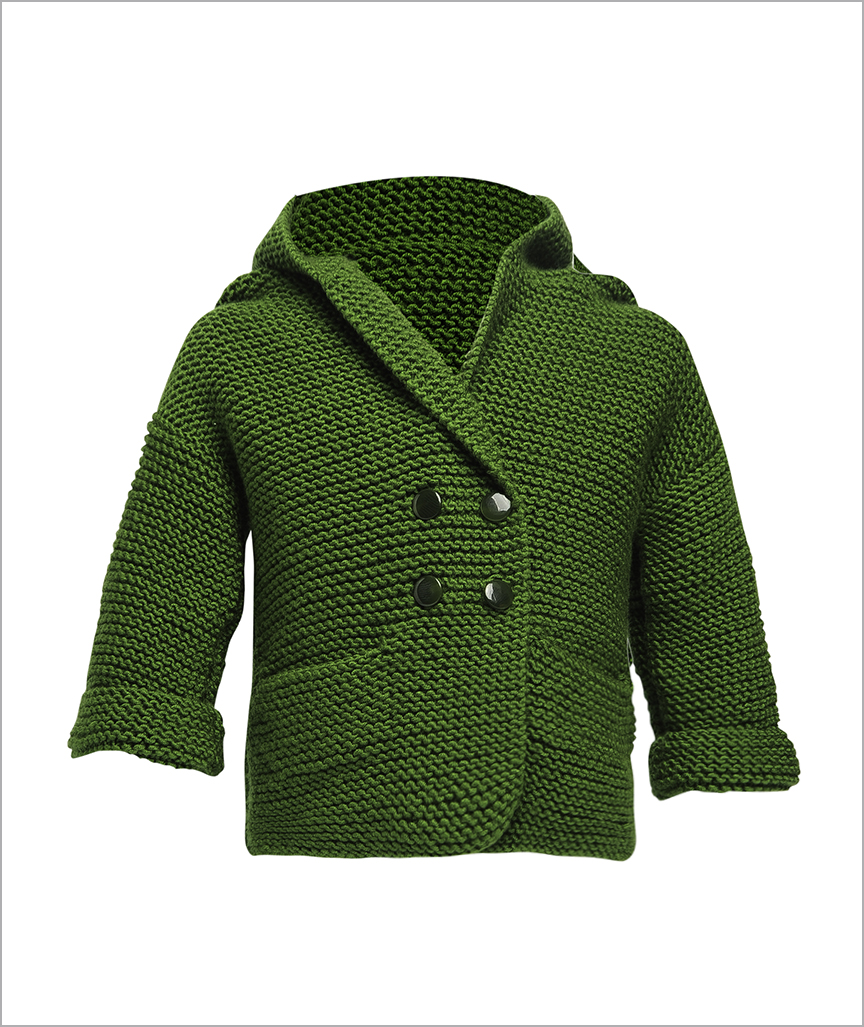 Cotton Cardigan with Hood Green