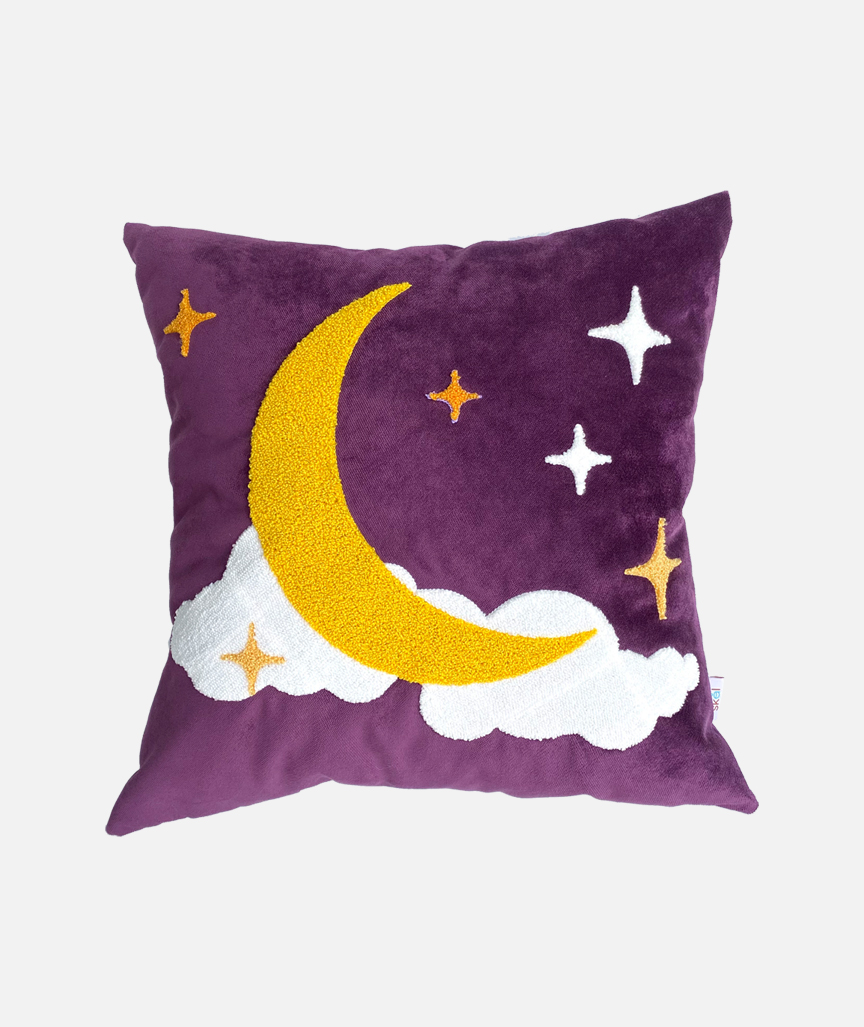 Crescent Moon Punch Needle Velvet Pillowcase 