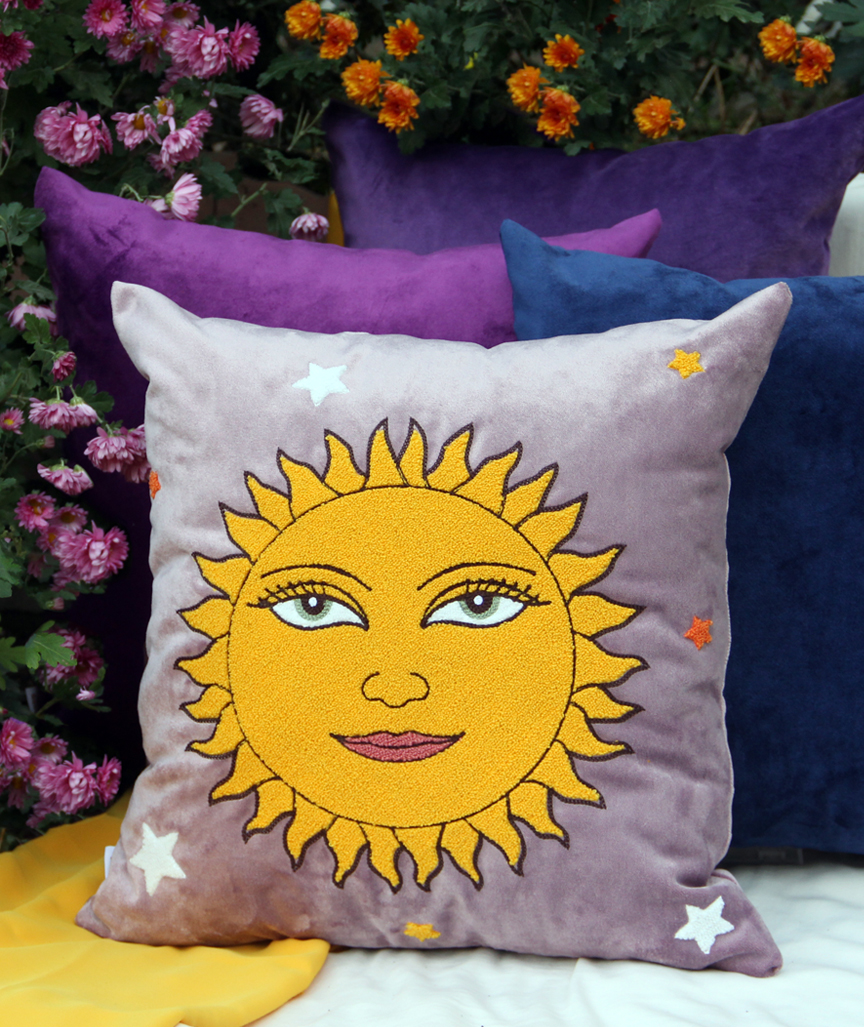Hello Sunshine Punch Needle Velvet Pillowcase 