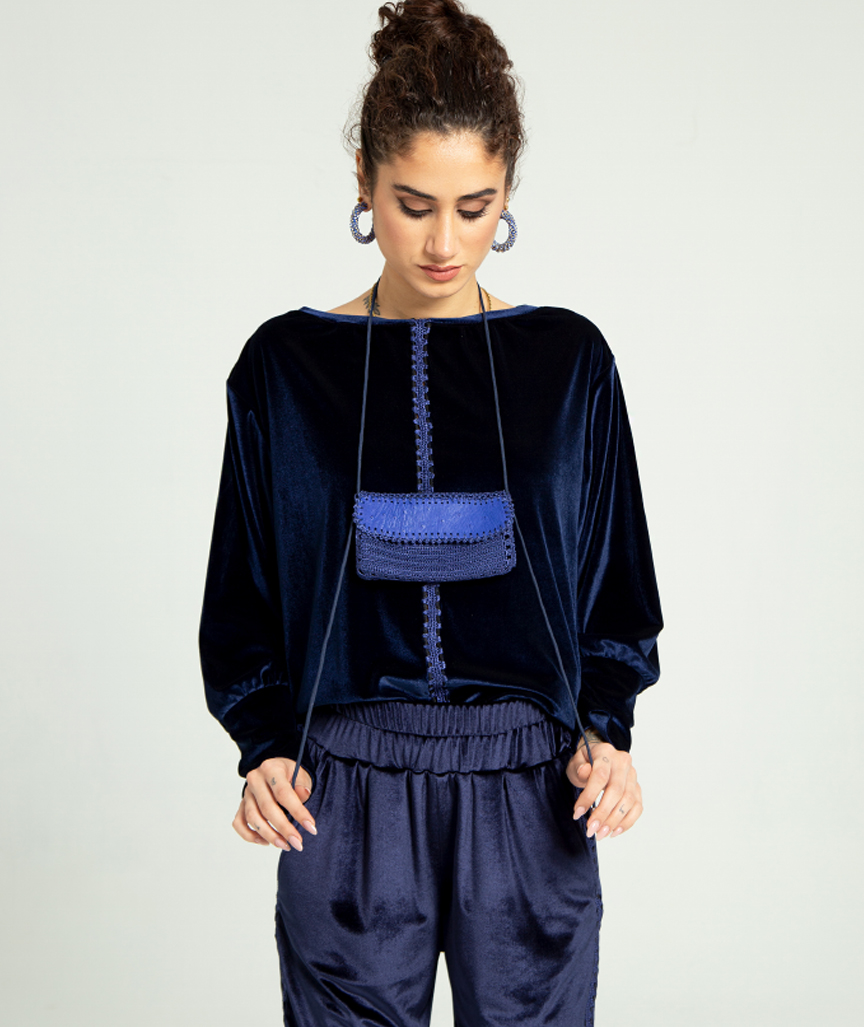 Indigo Velvet Long Sleeve Jumper