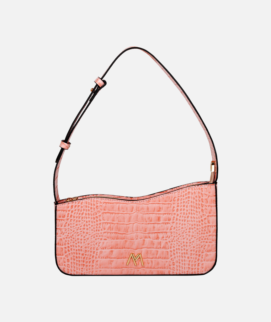 Ephron Leather Baguette Bag Purple Croc Embossed