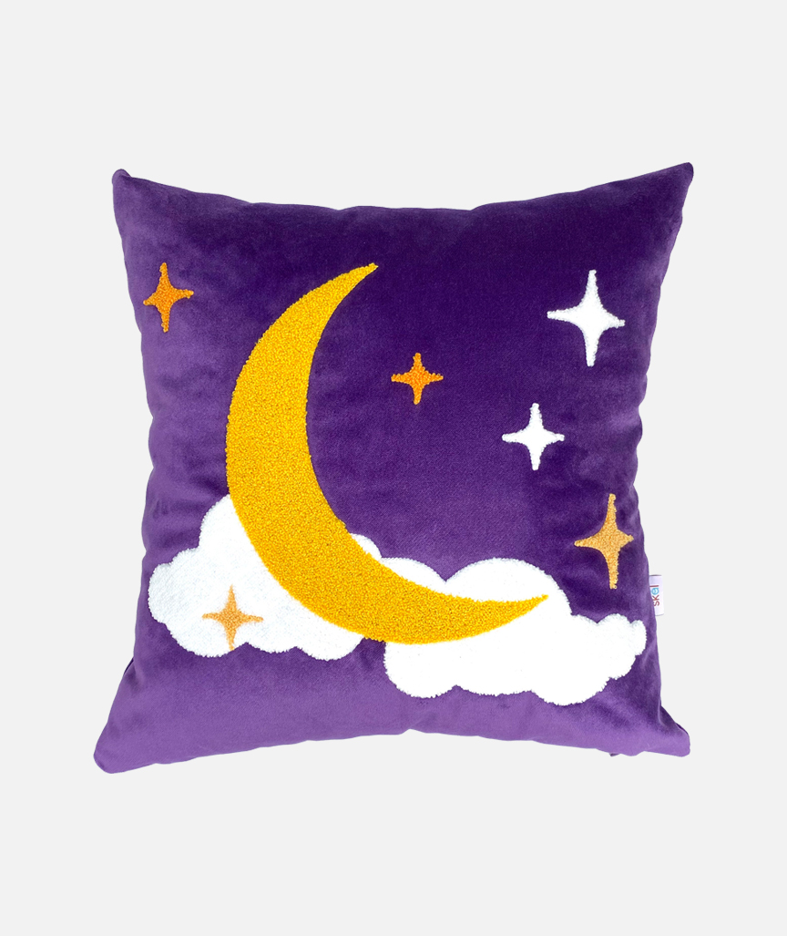 Crescent Moon Punch Needle Velvet Pillowcase 